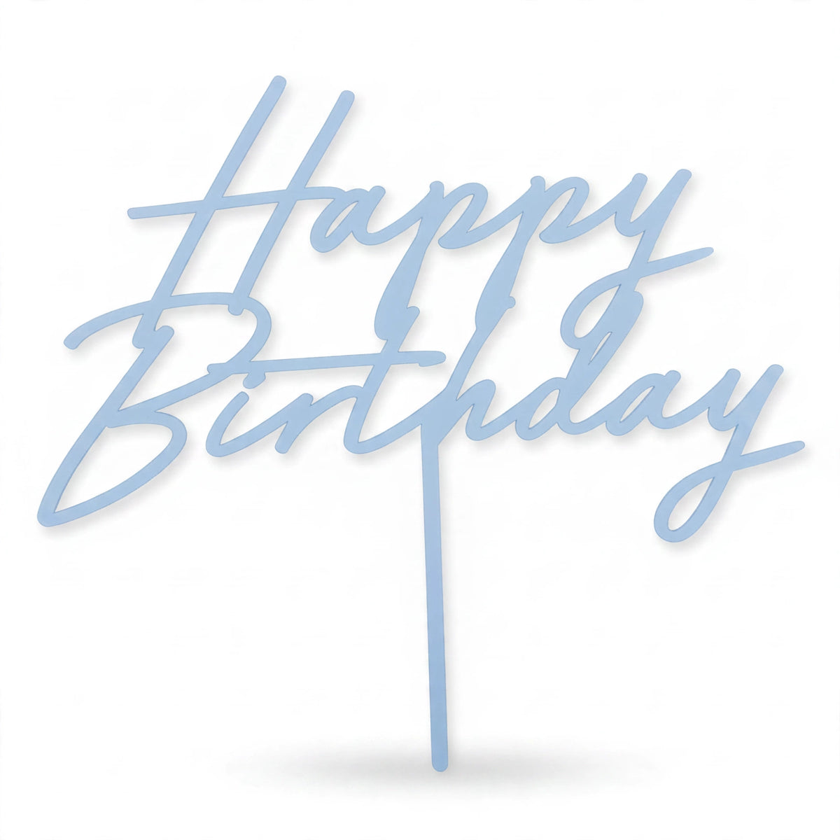 Happy Birthday Misty Blue Acrylic Cake Topper with script-style lettering