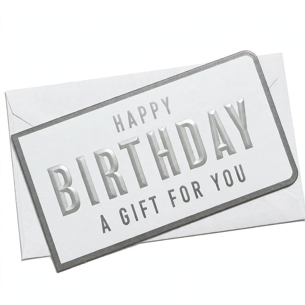 Close-up of Happy Birthday Money Wallet and matching envelope with birthday-themed design