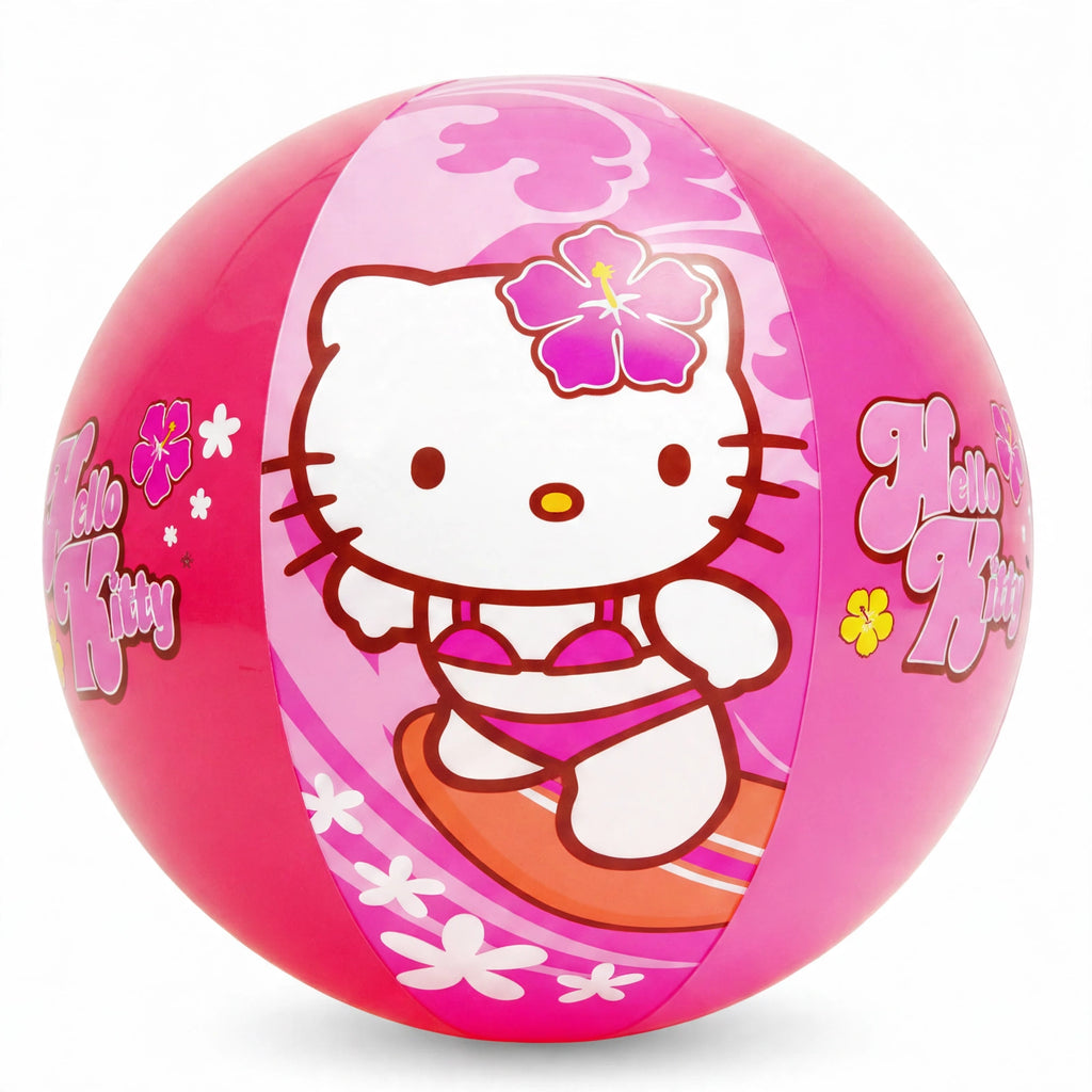 Close-up of Hello Kitty Pink Beach Ball showing floral accents and design
