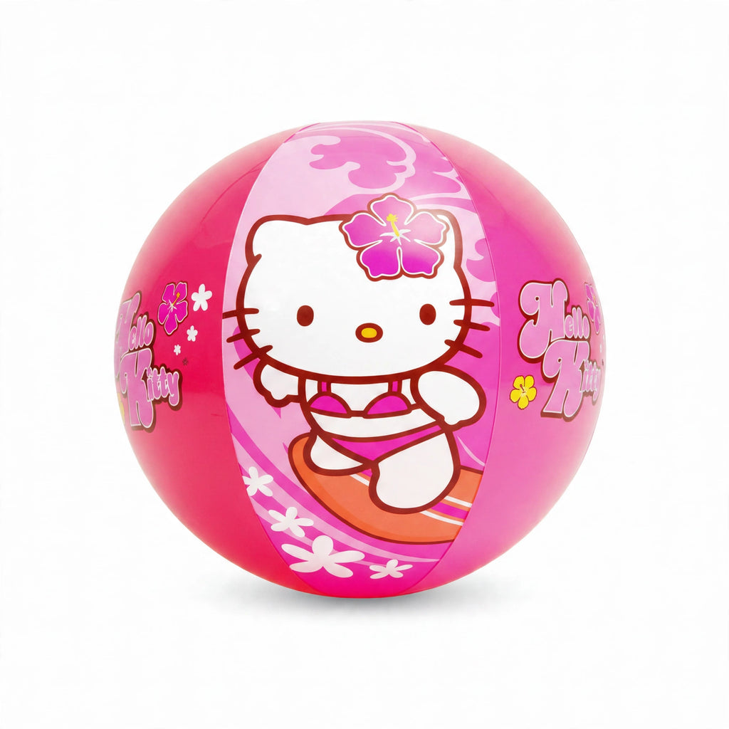 Hello Kitty Pink Beach Ball with hibiscus flower and floral accents inflated