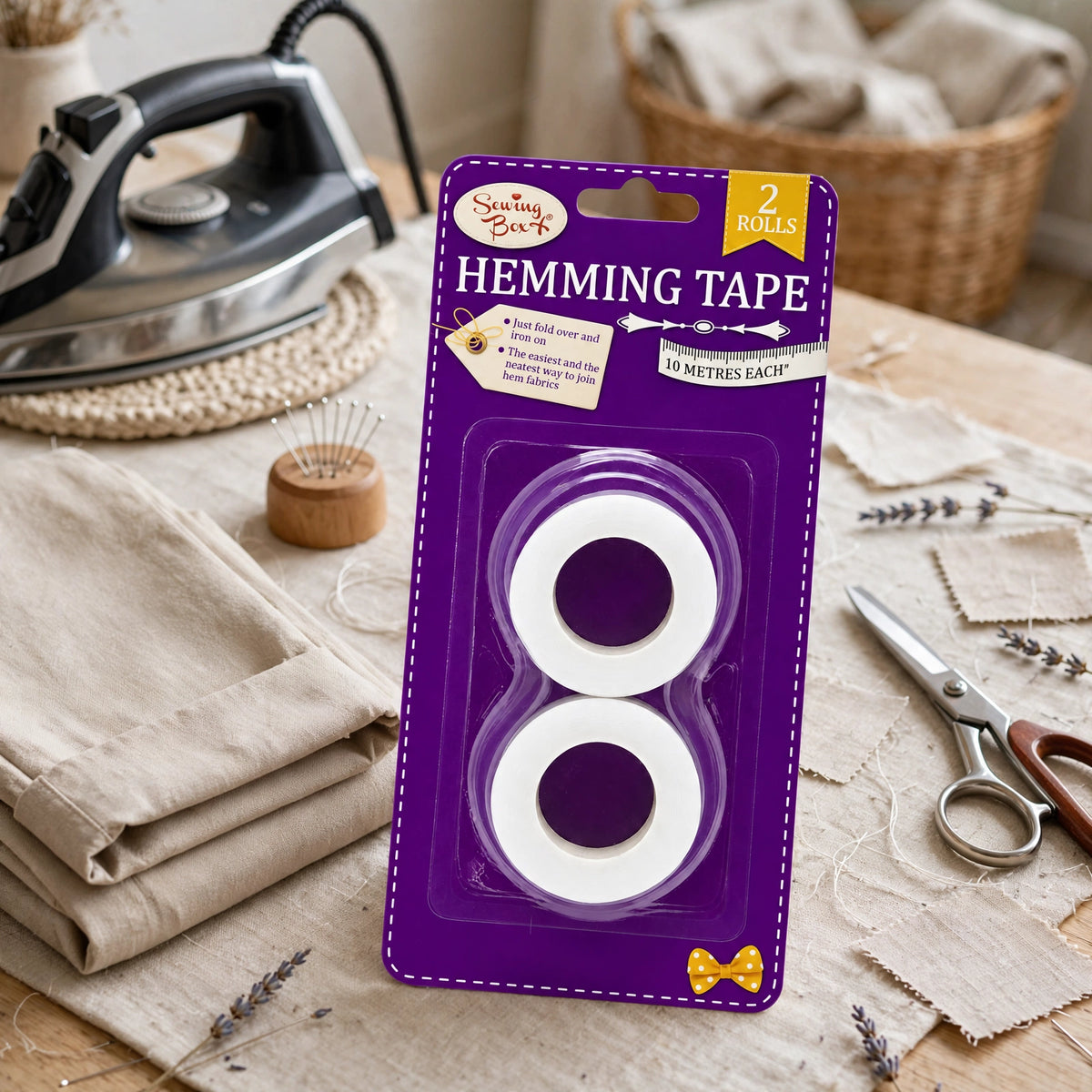 Hemming Web Tape used for creating fabric hems with an iron on light-coloured fabrics