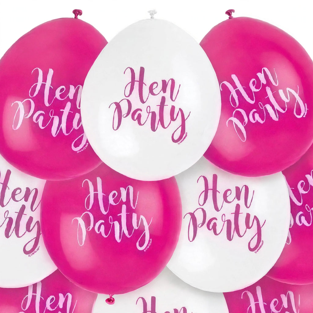 Close-up view of pink and white latex balloons inflated to 9 inches