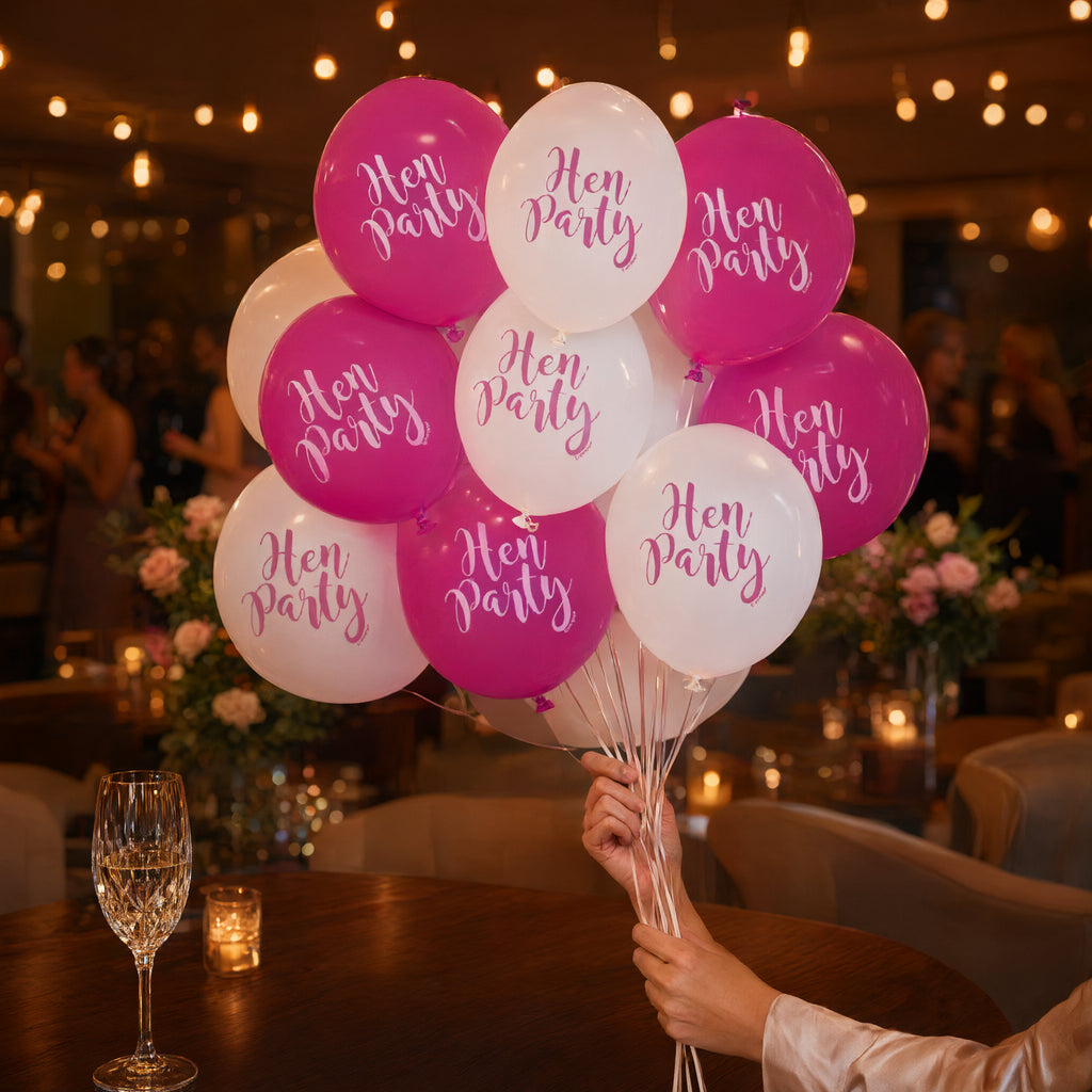 Hen Party Balloons Pink and White Pack of 10 9 Inches