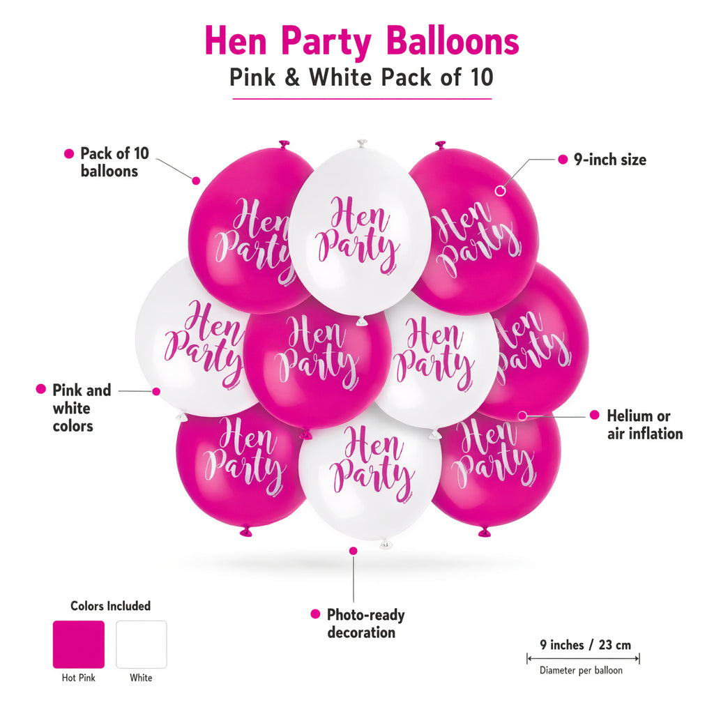 Hen Party Balloons Pink and White Pack of 10 9 Inches