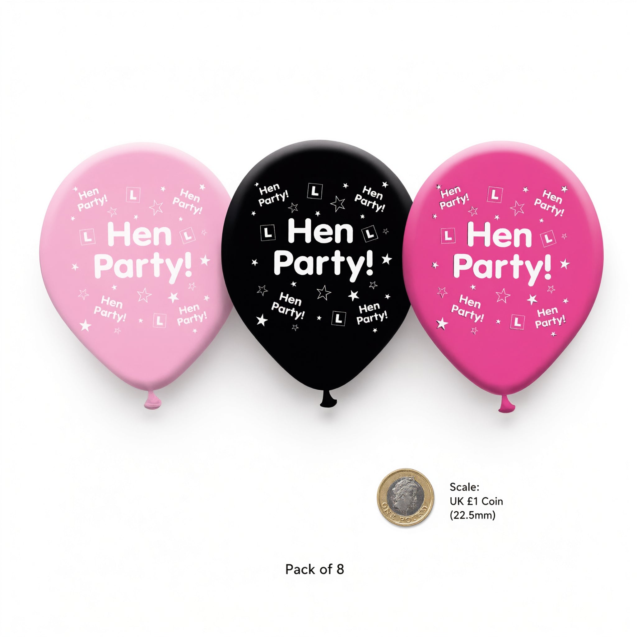 Hen Party Latex Balloons Pack of 8 Pink & Black