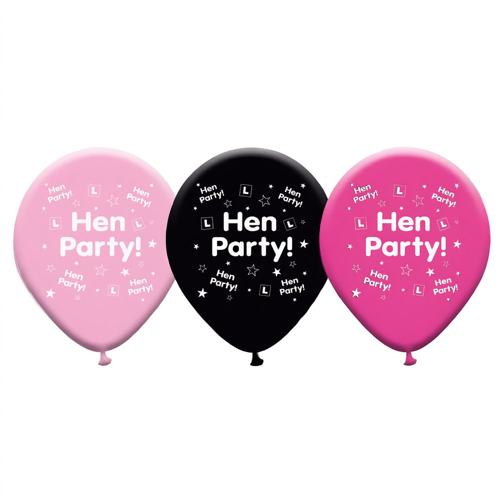Hen Party Latex Balloons Pack of 8 Pink & Black