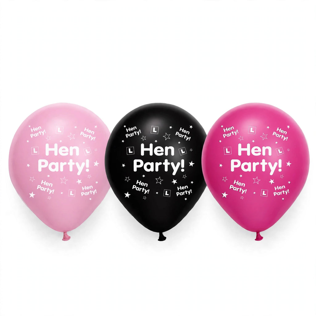 Hen Party Latex Balloons pack of 8 in pink and black