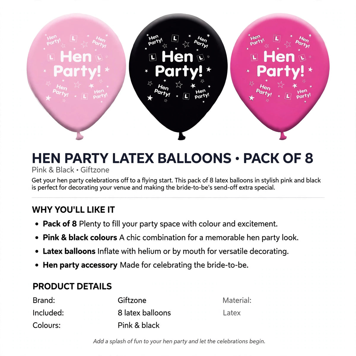 Latex balloons suitable for helium or mouth inflation, designed for hen party decoration