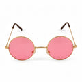 Hippy Glasses With Pink Lenses featuring round gold-tone frame and pink tinted lenses