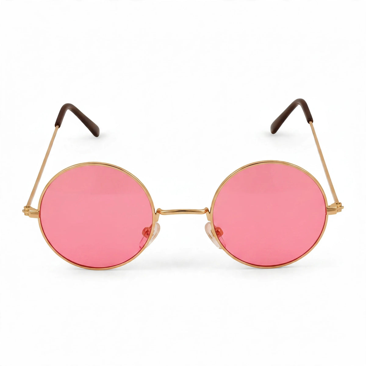 Hippy Glasses With Pink Lenses featuring round gold-tone frame and pink tinted lenses