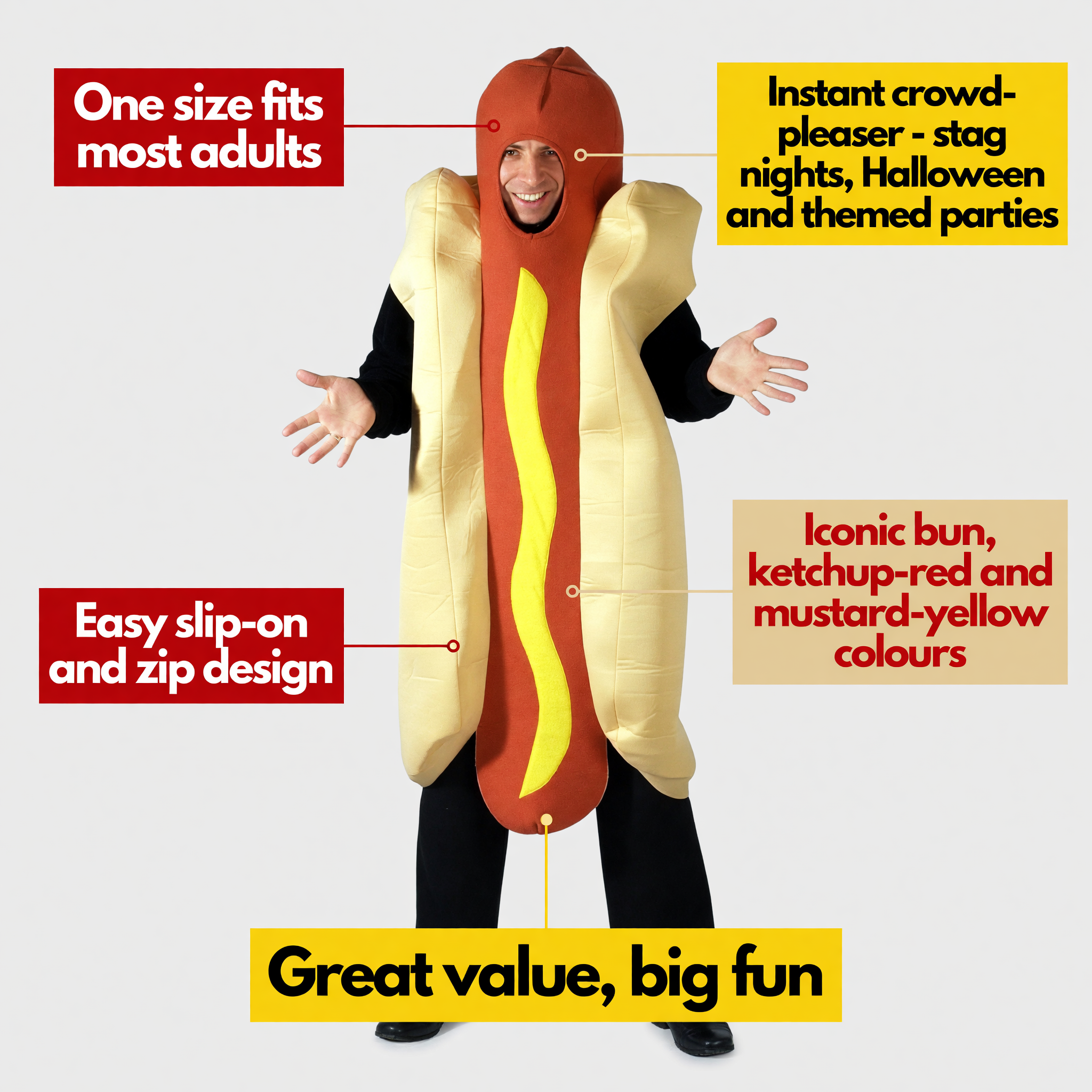 Adults Hot Dog Fancy Dress Costume One Size Fits Most