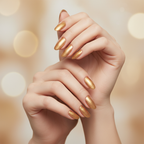Beauty editorial - gold metallic shimmer nails, Barry M Syrup 149
