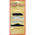 6 assorted fancy dress moustaches pack on white background – blonde, black and grey styles, Amazon and eBay compliant hero shot