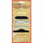 6 assorted fancy dress moustaches pack on white background – blonde, black and grey styles, Amazon and eBay compliant hero shot