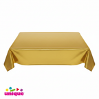 Gold metallic party table cover 54x108 inches on a crisp white background