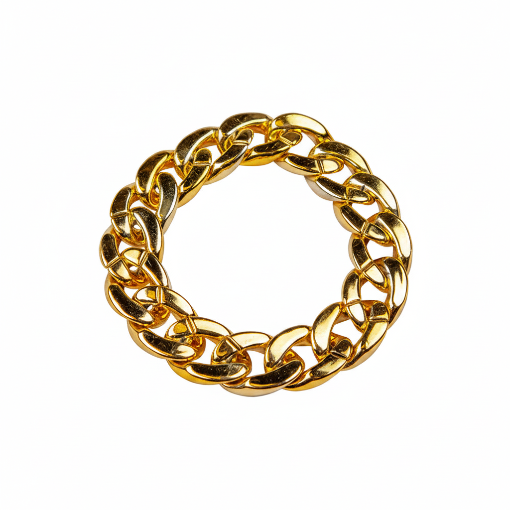 Chunky gold bracelet on pure white background — studio hero shot, Amazon/eBay compliant