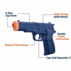 HTI Swat Mission cap revolver toy gun feature infographic with callout labels on white background