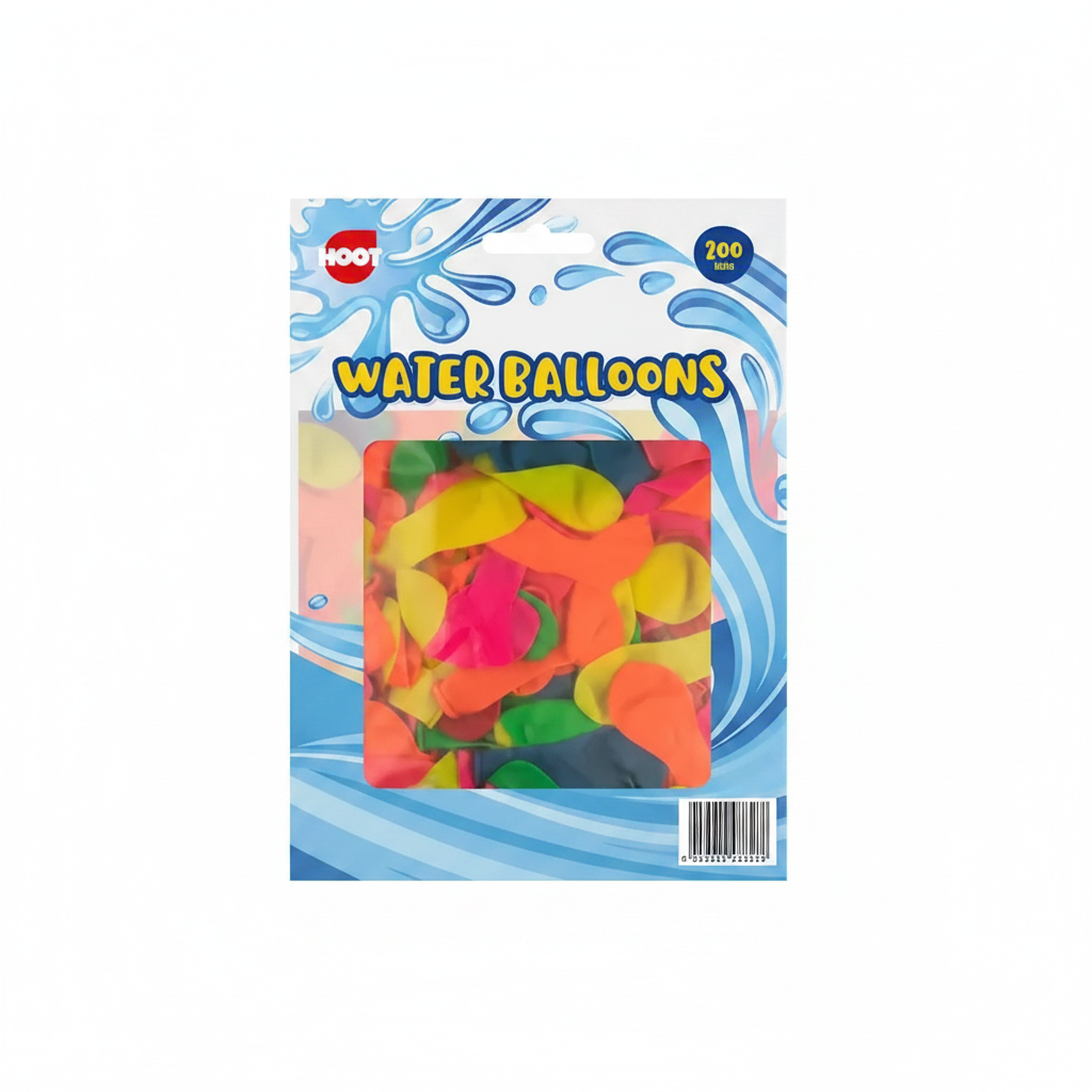 200 mixed colour water balloons pack displayed on a pure white background, Amazon and eBay compliant hero shot