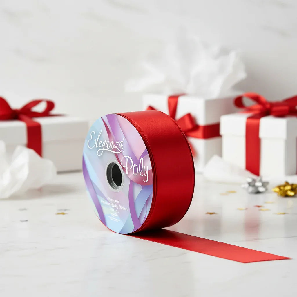 Eleganza Poly Ribbon 50mm x 91m (100yds) Radiant Red - Why Not Shop