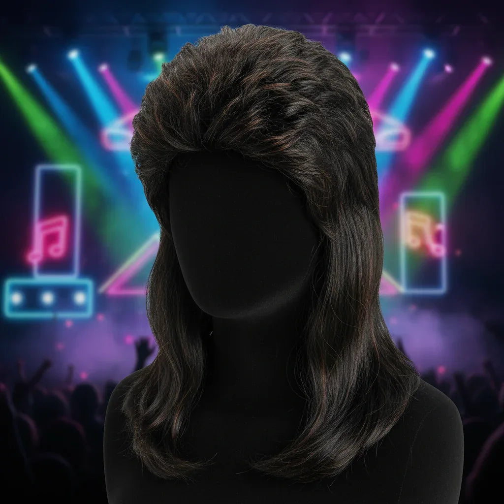 Wicked Costumes Men's 80s Mullet Wig - Black Retro Fancy Dress Hair - Why Not Shop