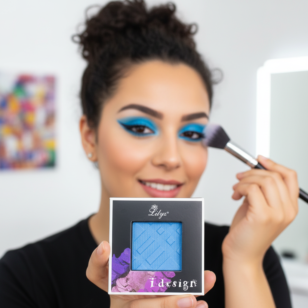 Woman applying Lilyz Eyeshadow Mono Electric Blue for a bold edgy eye look