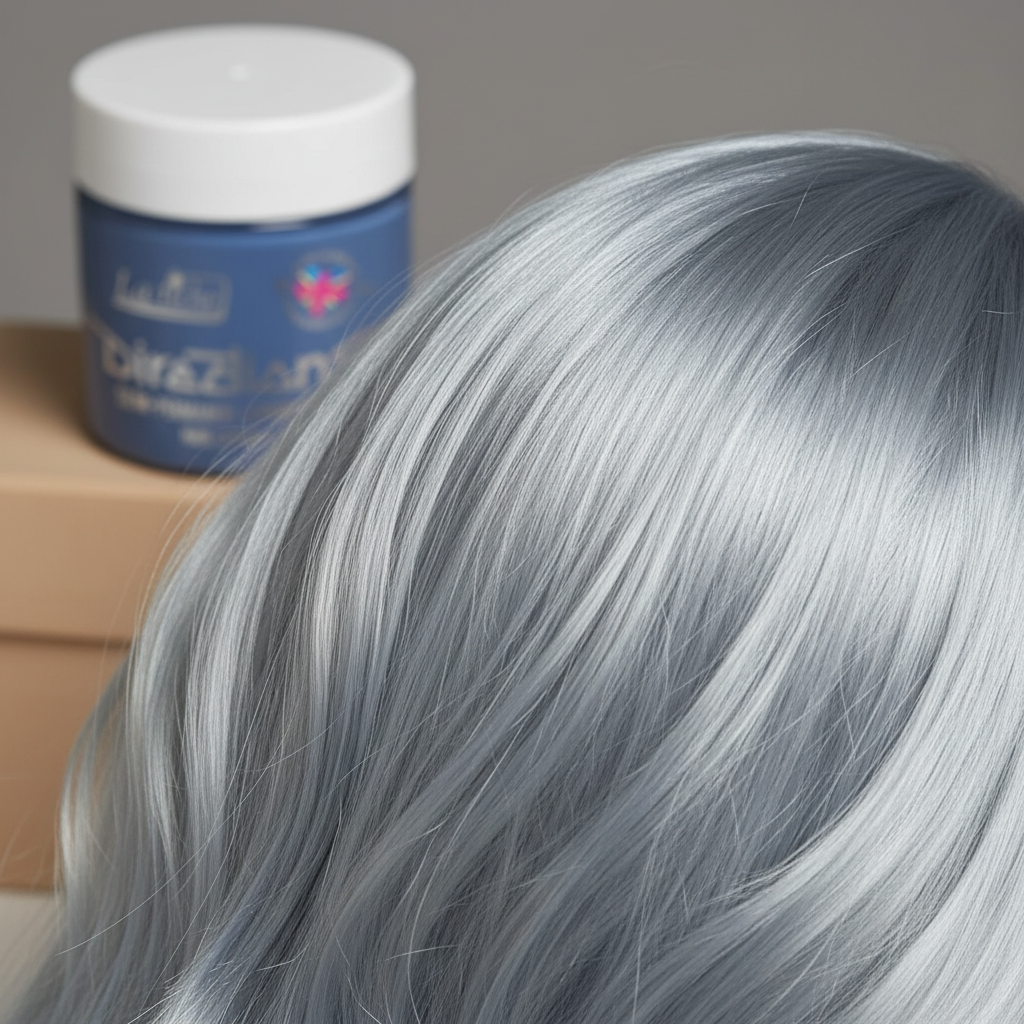 Glossy vibrant silver hair result achieved using La Riche Directions Silver hair dye