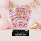 Hen Party Willy Bingo Game displayed on a styled pink and gold confetti background – Why Not Shop