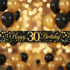 9ft Sparkling Fizz 30th Birthday Banner in black and gold holographic - premium party decoration