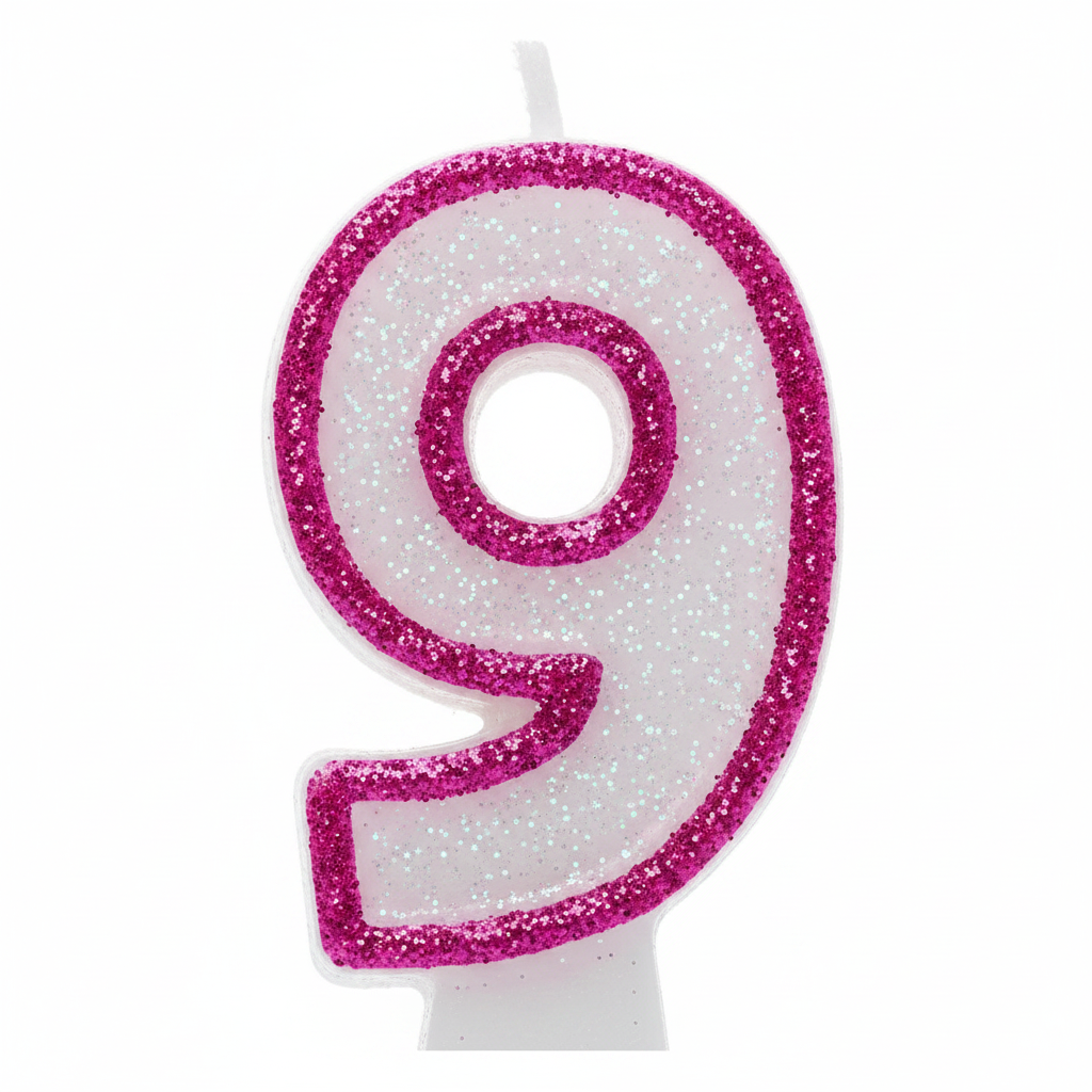 Extreme macro close-up of Pink Number 9 Candle showing glitter border and pearlescent wax texture