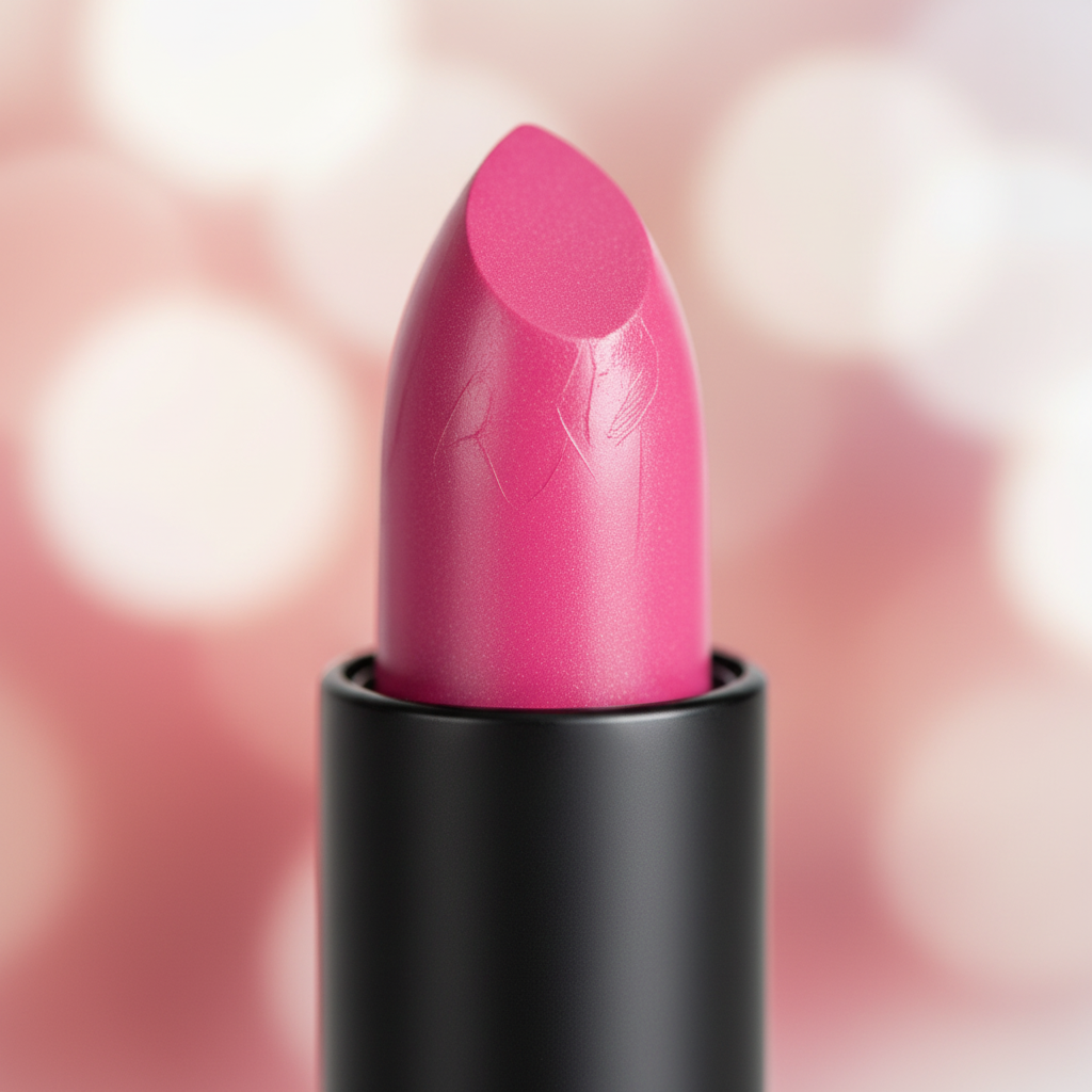 Extreme macro close-up of Laval Dawn Glow 38 soft pink lipstick bullet showing creamy velvety texture