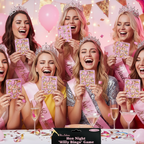 Hen party group laughing and holding bingo cards from the Hen Party Willy Bingo Game – Why Not Shop