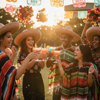 Adults wearing Mexican Sombrero Hat with red trim at outdoor fiesta party - Why Not Shop