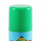 Extreme macro close-up of the vivid kelly green cap on Party Success Hair Colour Spray showing glossy finish and nozzle