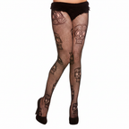 Womens black fishnet tights with skull design on white background, Amazon hero shot