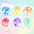 All six Squeezy Pearls Stress Ball Fidget Toy colours arranged on white background with soft pastel pearl confetti