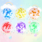 All six Squeezy Pearls Stress Ball Fidget Toy colours arranged on white background with soft pastel pearl confetti
