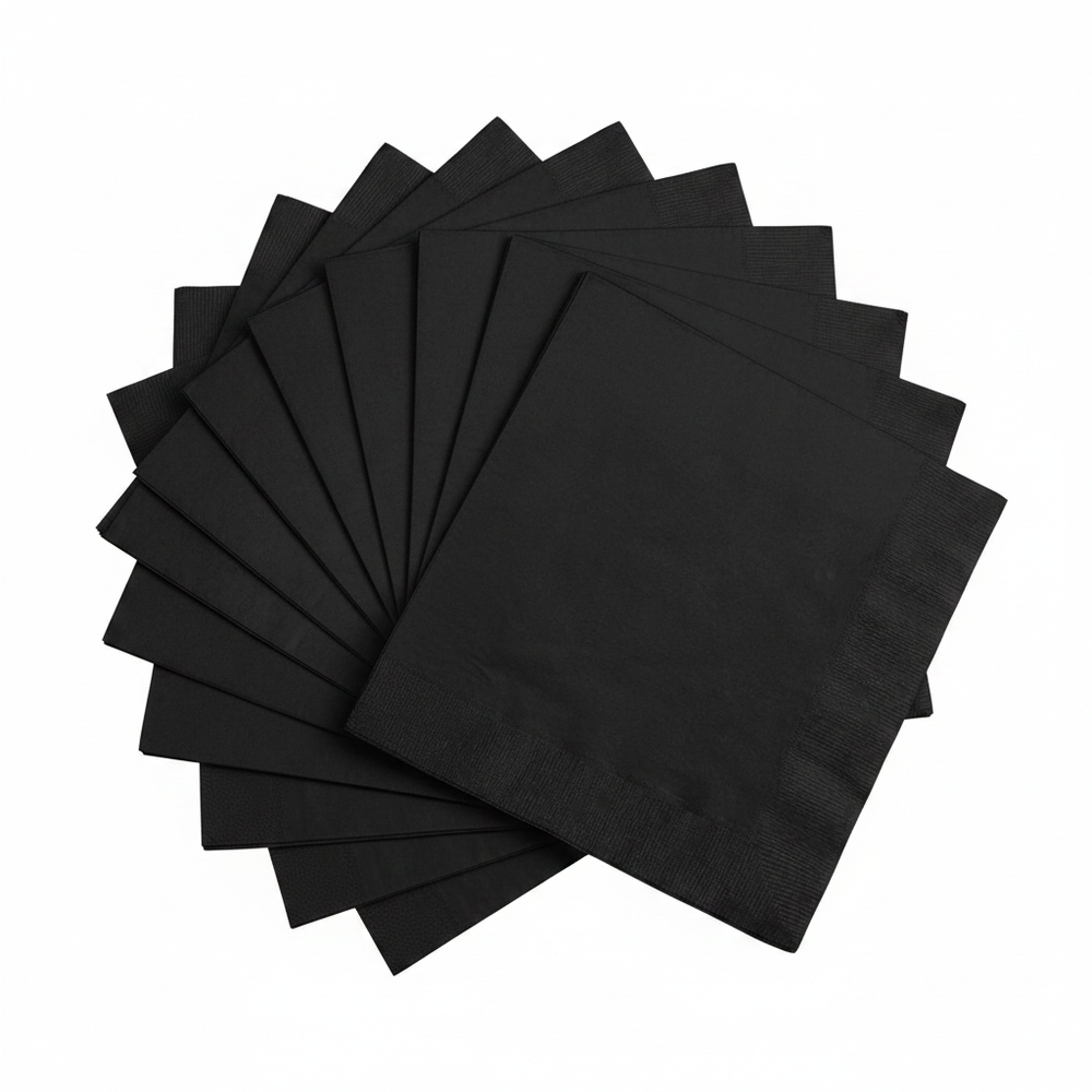 Unique 20 Pack Black Luncheon Napkins 32.3cm on white background — party tableware