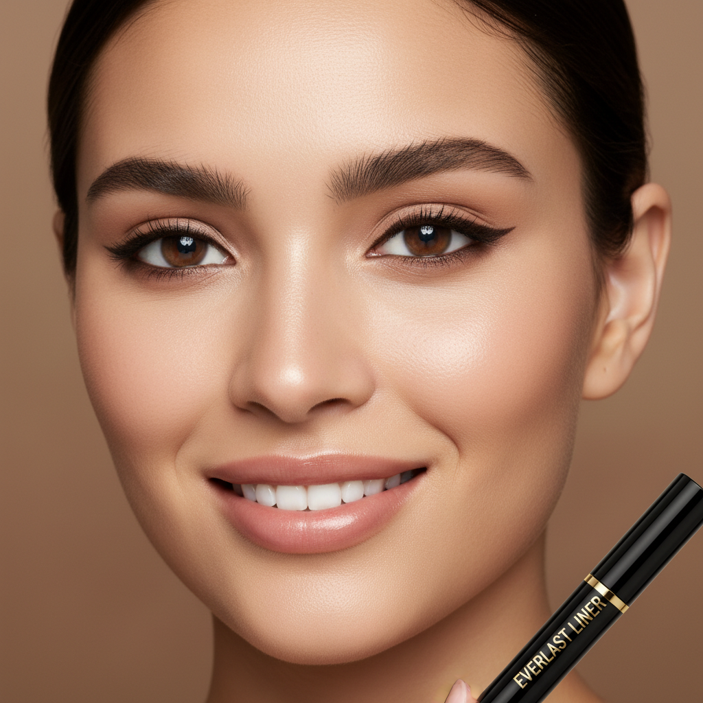 Close-up of beautiful eyes with Lilyz dark brown eyeliner perfectly applied