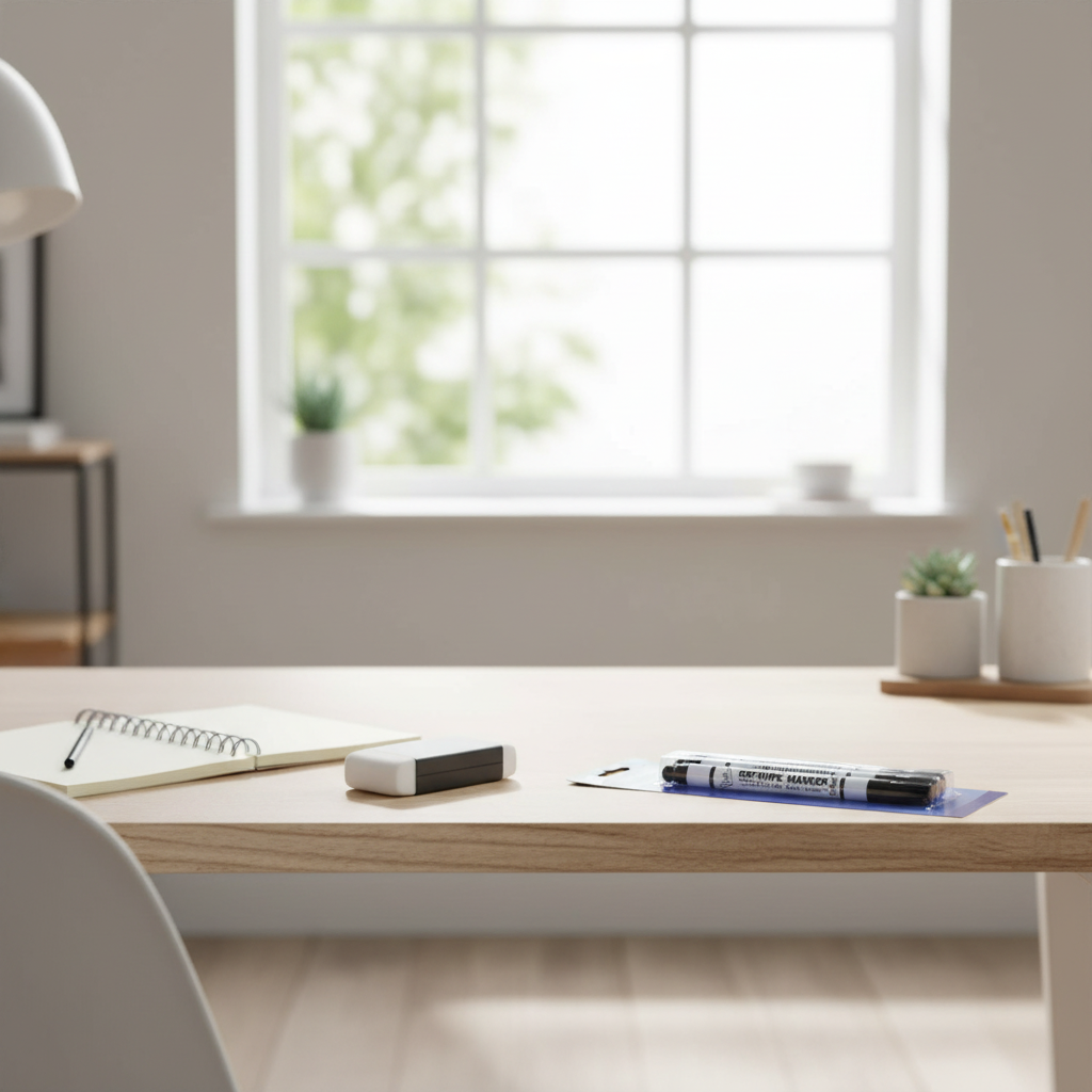 Tallon Dry Wipe Markers Pack of 4 on tidy office desk with natural light