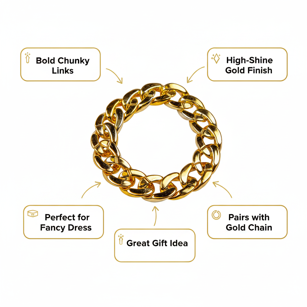 Chunky gold bracelet feature infographic with 5 A+ callout labels on white background