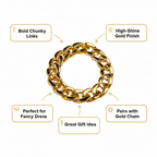 Chunky gold bracelet feature infographic with 5 A+ callout labels on white background