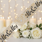 9ft Mr & Mrs metallic wedding banner with romantic bokeh lights and gold wedding decor background