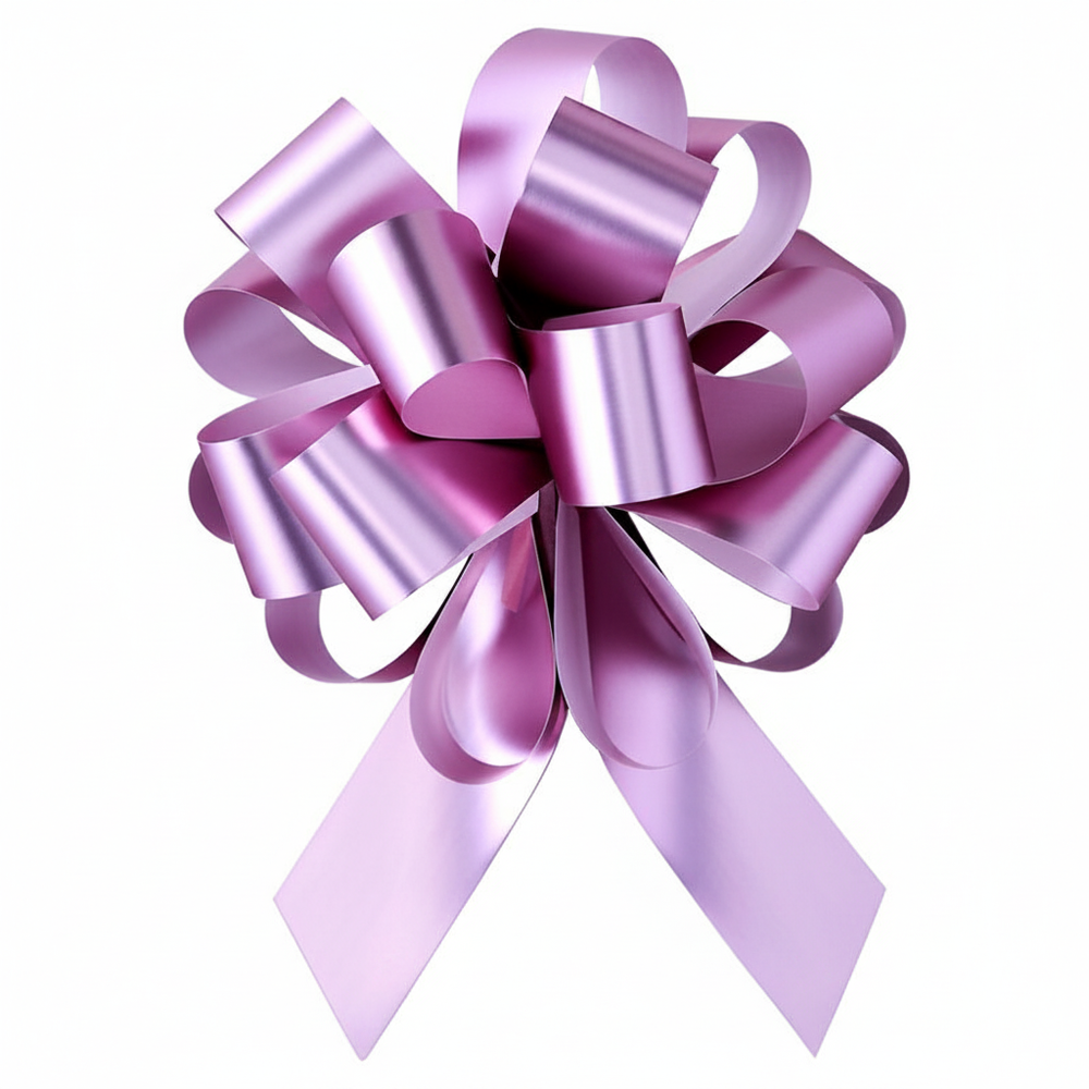 Large 6-inch pink pull bow on pure white background, satin finish, Amazon and eBay compliant hero shot