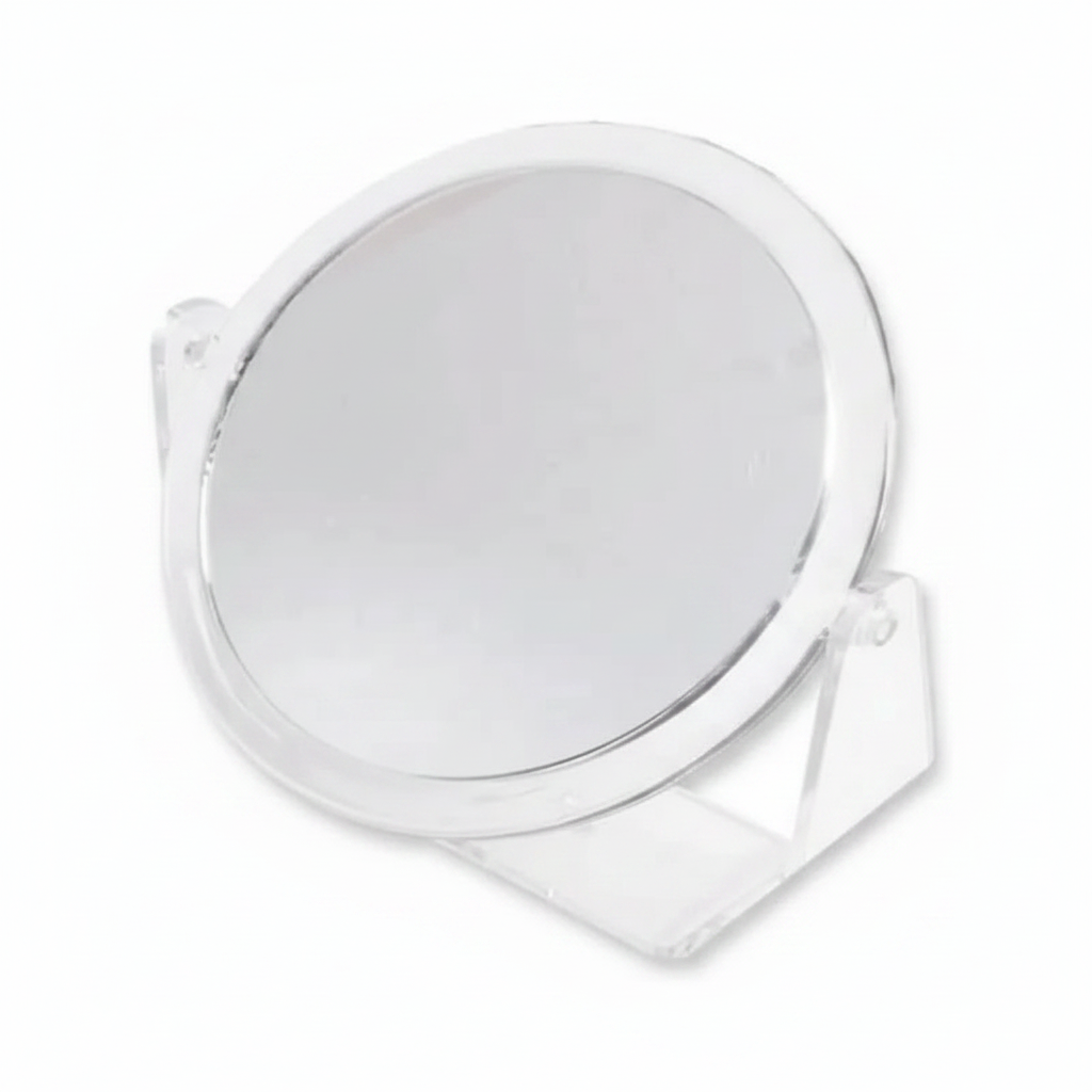 Double Sided Mirror With Stand - Clear Acrylic - Hero Shot on White Background