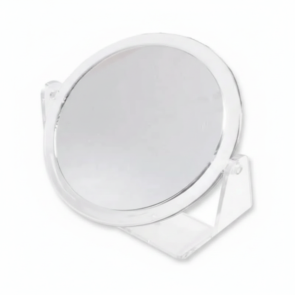 Double Sided Mirror With Stand - Clear Acrylic - Hero Shot on White Background