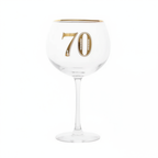 Art Deco 70th Birthday Gin Glass on pure white background, centred studio hero shot