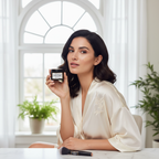 Woman applying Leichner Camera Clear Foundation Blend of Rose showing flawless radiant skin