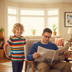 Mischievous child hiding joke black eye viewer behind back ready to prank adult
