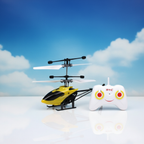 Mini radio control helicopter yellow and black on sky blue background - hero product shot