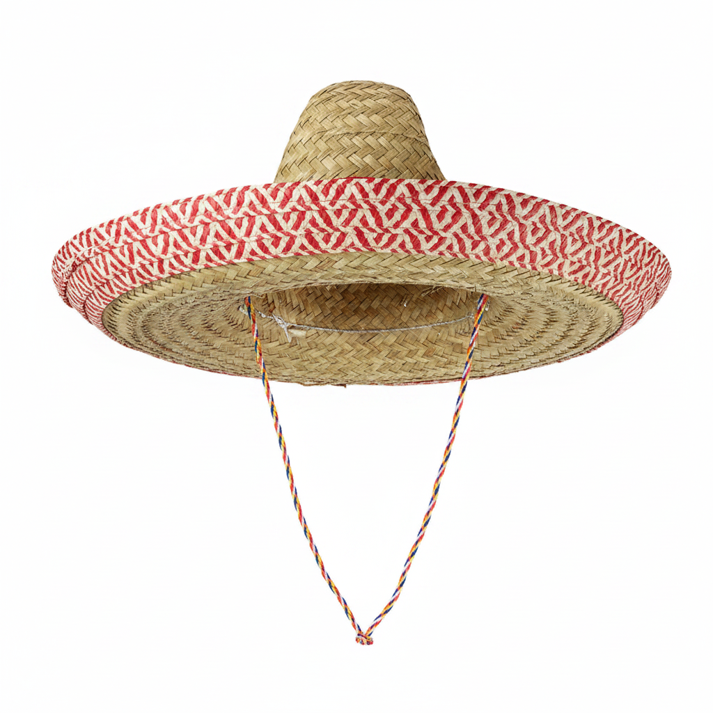 Adults Mexican Sombrero Hat with red trim on white background - Why Not Shop